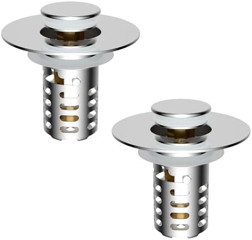 2PCS Bathroom Sink Drain Strainer Universal Metal Hair Catcher, Chrome by GreatHomeEssentialsforYou