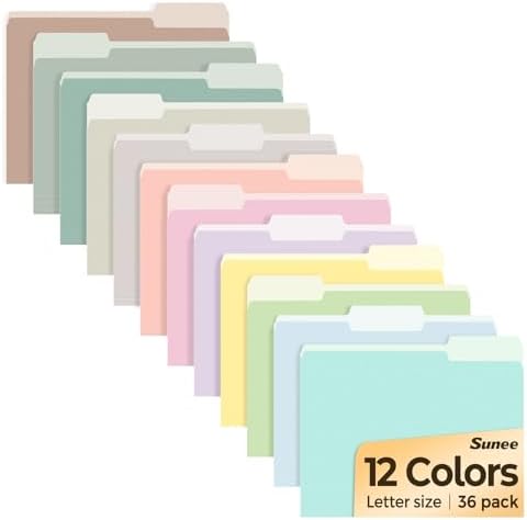 SUNEE File Folders, 36 Pack Manilla Folders 8.5 x 11, 12 Colors Folder Office Organization Home School Folders for Documents Files Paper by SUNEE