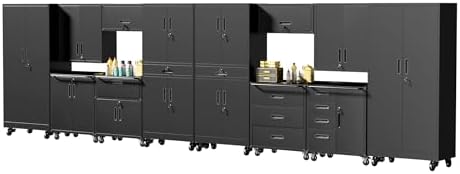 Black Garage Storage Cabinets System 12PCS Workshop Set with Drawers Locking Heavy Duty Rolling Cart with Adjustable Shelves Garage Tool Workbench Cabinets, 12pcs13 by FLIXELIO