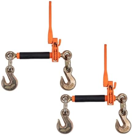2 Pack 1/2" - 5/8" Hi-Viz Orange Quick Folding Handle Ratchet Load Binder with Grab Hook 18,100 lbs WLL | Tie Down Hauling Chain Binders for Flatbed Truck Trailer by MyteeProducts