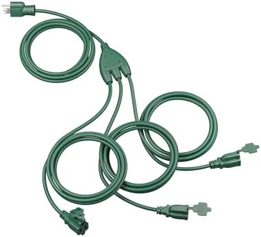 DEWENWIL 45FT (15'+10’ *3) Outdoor Extension Cord, 1 to 3 Splitter, Green by DEWENWILS
