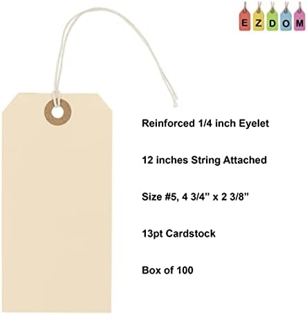 Premium Hang Tags with String - Box of 100 Tags #5-4.75” x 2.375" - String Tags for Labeling with Reinforced Eyelet and String Attached - Image 2