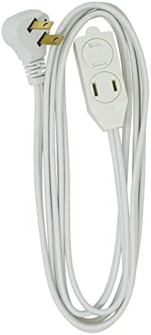 Woods SlimLine Extension Cord - 16/3 Indoor Flat Plug with Right Angled Design - 3 Polarized Outlets - PVC Jacket - Space Saving - Neutral White - 16 Gauge - 3 Feet by Woods