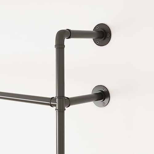 ORSENIGO Industrial Pipe Clothing Rack, Heavy Duty Metal Clothes Rack with Double Rods for Hanging Clothes, Wall Mount Space-Saving Garment Display Rack (Double, Black) - Image 4