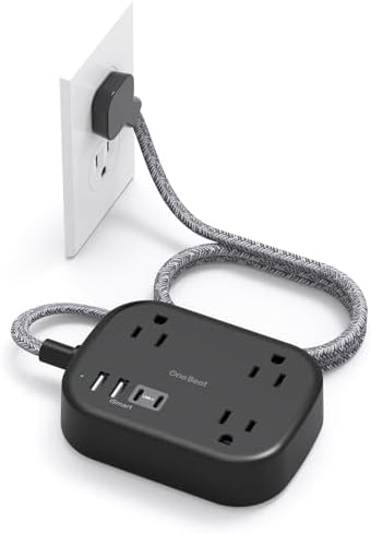 Cruise Essentials 2026,One Beat Travel Power Strip with USB C,Flat Plug 6ft by OneBeat