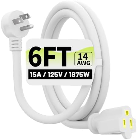 Vockjour 6 FT 14 Gauge Low Profile Flat Plug Extension Cord White by Vockjour
