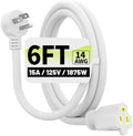 Vockjour 6 FT 14 Gauge Low Profile Flat Plug Extension Cord White by Vockjour