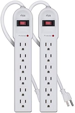 KMC 6-Outlet Surge Protector Power Strip 2-Pack, Overload Protection, 4-Foot Cord, 900 Joule - White by KMC