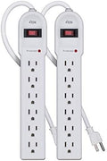KMC 6-Outlet Surge Protector Power Strip 2-Pack, Overload Protection, 4-Foot Cord, 900 Joule - White by KMC
