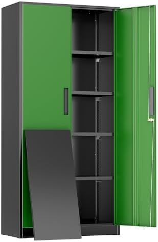 Greenvelly Metal Garage Storage Cabinet, 72" Black Green Tool Steel Locking Cabinet with Doors and 4 Shelves, Tall Cabinets for Garage Storage Systems Lockable File Cabinet for Home Office,Garage by Greenvelly