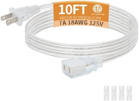 10 FT Clear Extension Cord, Male to Female Extension Cords, 1 Pack by haultop