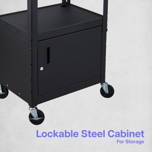 Luxor Multipurpose Adjustable Height Steel A/V Utility Cart with Cabinet - Black - Image 6