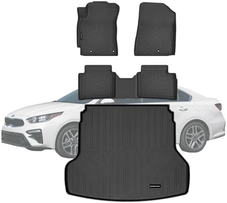 TPE Floor Mats & Cargo Liner for 2019-2024 Kia Forte All Weather Car Floor Liners Fit S/EX/FE/LX/LXS/GT/GT-Line Accessories Black by SANBAN-AXE