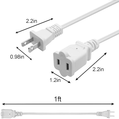 Small Extension Cord 1 FT,2 Prong White,Thin and Short Extension Cords,US Male/Female White Power Cable for Home,Office or Christmas Lights - Image 4