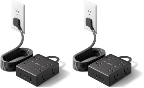 SUPERDANNY Extension Cord,Flat Plug Surge Protector Power Strip,10Ft (Pack of 2) by SUPERDANNY