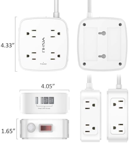 3Ft Surge Protector Power Strip - 8 Widely Outlets with 4 USB Ports, 3 Side Outlet Extender with 3 Feet Extension Cord, Flat Plug, Wall Mount, Desk USB Charging Station, ETL, White - Image 7
