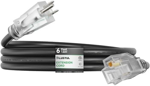 PLUGTUL Outdoor Extension Cord 6FT | 12 Gauge Extension Cord with Lighted End, Heavy Duty,15A 1875W SJTW, ETL Listed, Great for Garden and Home, Black by PLUGTUL