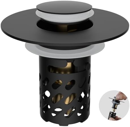 Universal Metal Bathroom Sink Stopper with Hair Catcher Strainer, Black by iFealClear