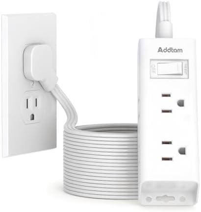 Addtam Flat Plug Power Strip with 6 Outlet Extender, 25 FT Extension Cord Flat Wall Plug with Multiple Outlets, No Surge Protector for Cruise Ship, Travel, Dorm, Home Office, Cruise Essentials, White by Addtam