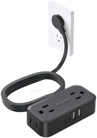 TROND Flat Plug Power Strip, Small Extension Cord 10ft, 4 AC & 4 USB, White by TRONDOfficial