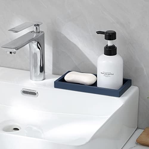 Silicone Bathroom Vanity Tray Dish Soap Holder Sink Organizer, Dark Blue - Image 3