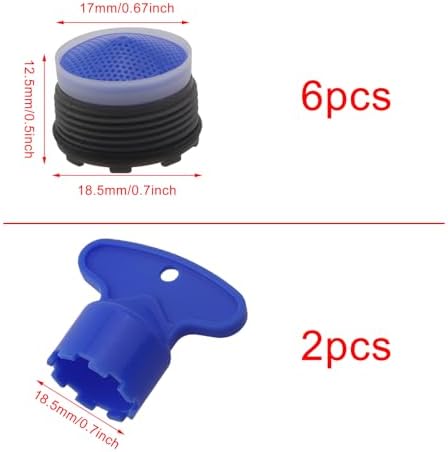 6PCS M18.5 Faucet Aerator Set Bathroom Sink Flow Restrictor Blue Kitchen Splash Guard Filter Spout Accessory Includes 2 Removal Wrench Tools - Image 2