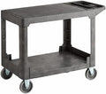 Commercial Black Heavy Duty 2-Shelf Utility Cart with Flat Top Work Surface and Built-in Tool Compartment, 550lb. Capacity, 5" Casters, 38" x 18 3/4" x 32 1/4" - Perfect for Restaurant, Warehouse by Krollen+Industrial
