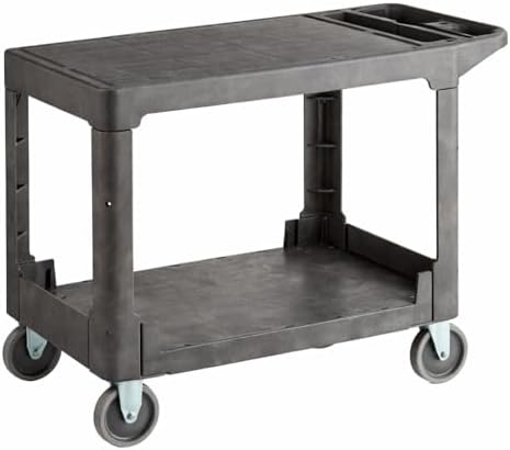 Commercial Black Heavy Duty 2-Shelf Utility Cart with Flat Top Work Surface and Built-in Tool Compartment, 550lb. Capacity, 5" Casters, 38" x 18 3/4" x 32 1/4" - Perfect for Restaurant, Warehouse by Krollen+Industrial