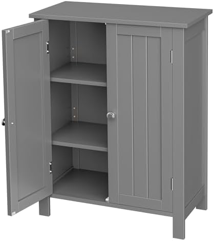 SUPER DEAL Modern Bathroom Floor Storage Cabinet with Adjustable Shelf and Double Door Rust Proof, Living Room Modern Home Furniture Storage Organizer Cabinet, Grey by Superdeal
