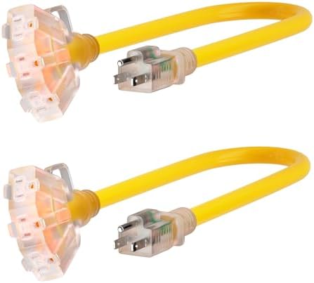 PlugSaf 2 FT 12 Gauge Yellow Heavy Duty Outdoor Extension Cord Waterproof by PlugSaf