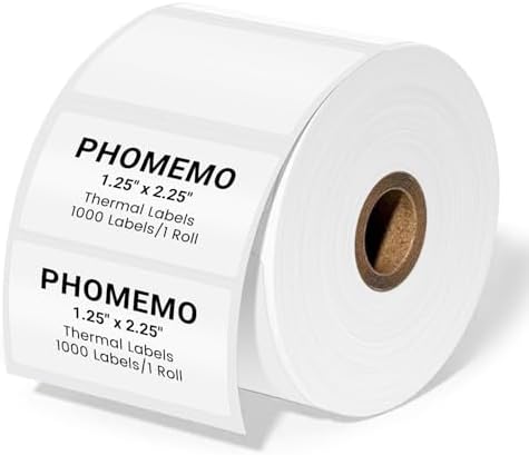 Phomemo Genuine 2.25"x1.25" White Thermal Labels, Self-Adhesive Sticker Label, Rectangle Direct Thermal Printer Labels for Phomemo 241bt, D450BT, 520bt Label Printer, 1000 Sheets/Roll, White by Phomemo