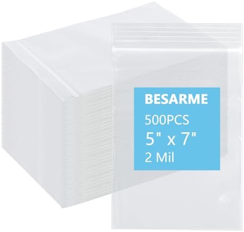 500 PCS 5" x 7" Small Plastic Bags 2 Mil Mini Clear Plastic Poly Bag by BESARME