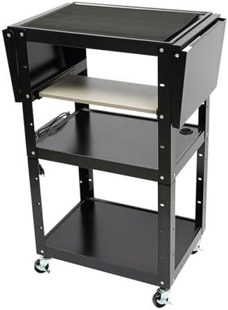 Steel Rolling Cart with Wheels, Height Adjustable Metal AV Cart Heavy Duty Rolling Work Station Media Projector Cart with Folding Drop Leaves, Supports Up to 300 LBs, 24'' x 18'' x 41.75'' - Image 5