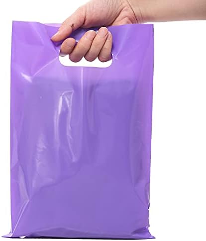 ysmile Small Purple Plastic Shoping Bag for Small Business Boutique Store Retail Die Cut Poly Bag with Handle Goodie 100 ct 5.9"x7.8" Extra Thick - Image 2