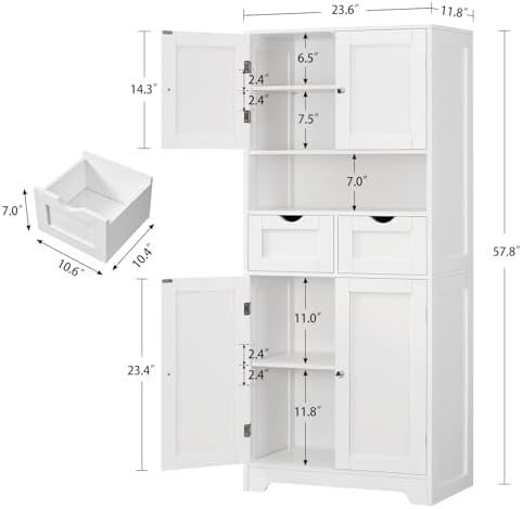 TEENFON Tall Bathroom Storage Cabinet with 4 Doors & 2 Adjustable Shelves - Image 3