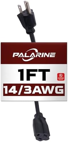 1 Ft Black Outdoor Extension Cord, 14 Gauge Heavy Duty Power Cord by PALARINE