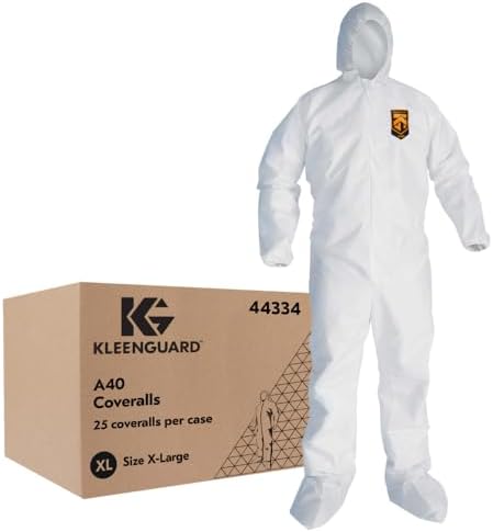 KleenGuard 44334 A40 Elastic-Cuff, Ankle, Hood and Boot Coveralls, X-Large, White (Case of 25) by KLEENGUARD