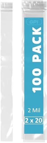 2" x 20" Zip Bags, 100 Pack, 2 Mil, Reclosable for Incense Packaging, GPI by GPI