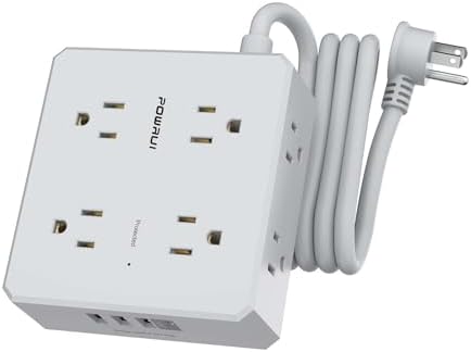 Surge Protector Power Strip - 6 Ft Flat Plug Extension Cord with 8 Widely Outlets and 4 USB Ports(1 USB C), 3 Side Outlet Extender for Home Office, Grey, ETL Listed by POWRUI