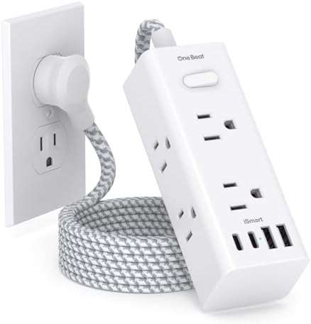 One Beat Surge Protector Power Strip, 5 Ft Flat Plug Extension Cord, 900J by OneBeat