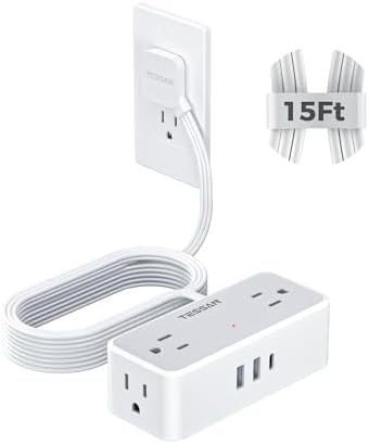 TESSAN Extension Cord 15 FT, Power Strip with 900J Surge Protection, Grey by TESSAN