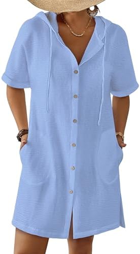 Bsubseach Womens Swimsuit Cover Up Shirt Hooded Beach Dress with Pockets by Bsubseach