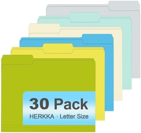 File Folder, HERKKA 30 Pack 1/3 Cut Tab File Folders, Letter Size, Assorted 6 Colors, Colored File Folders Designed for Office and Classroom Use by HERKKA