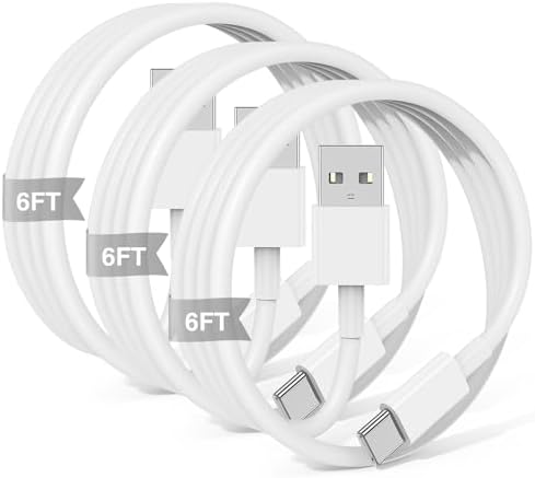 3-Pack 6FT Car Carplay Cable USB A to USB C Cable for iPhone 16 15 Pro Plus Pro Max，for iPad Pro/Air/Mini，for Samsung Galaxy S25/S24/S23，for MacBook Pro/Air and More by JERMASAL