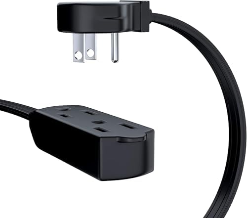 Maximm 15 Ft Flat Plug Extension Cord, 3-Outlet, Angled Plug, Black, UL - Image 2