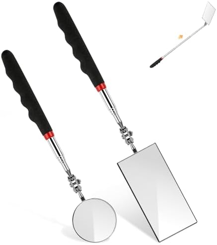 Telescoping Inspection Mirror, 2 Pack Round & Rectangular Mechanic Mirrors by Okxir