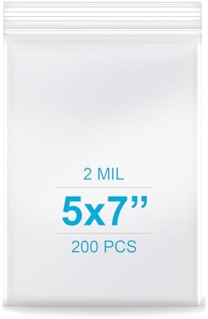 5''x 7'', (Pack of 200) 2 mil Thick Clear Plastic Reclosable Zip Poly with Resealable Lock Seal Zipper, Clear Small Zip Bag, Jewelry Bags, Candy Bags, Storage, Packaging & Shipping… by Enbreey