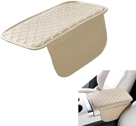 Car Center Console Cover, Leather Waterproof Armrest Cover Protector with 2 Side Storage Bags, 7.87" x 11.8" Comfort Anti-Slip Armrest Seat Box Pad, Universal for Most Cars (Beige) by Unknown