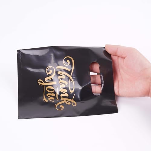 ysmile Thank You Plastic Merchandise Bag for Small Business, Plastic Shopping Bag with Handle Die Cut in Bulk Extra Thick 2.5 mil 100 ct from 7.8"x11.8" - Black - Image 4