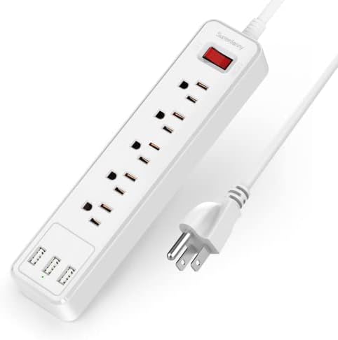 Power Strip, SUPERDANNY Surge Protector, 5 Outlets, 3 USB Ports, 4.5 Ft Extension Cord, 900 Joules, Mountable, Overload Switch, Protected Indicator Light, Multiple Protections for Home Office, White by SUPERDANNY
